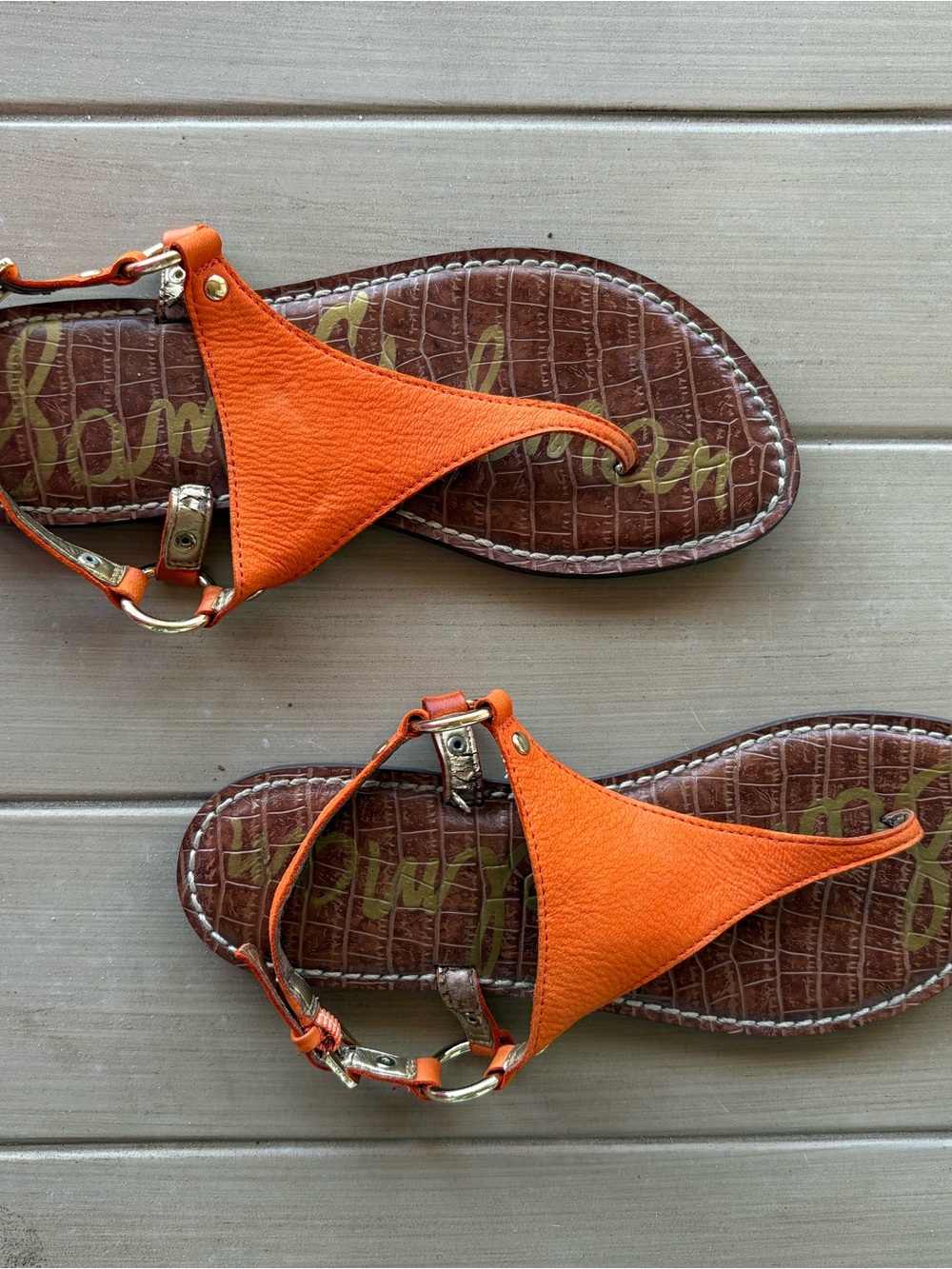 Women’s Sam Edelman Orange Leather T-Strap Sandals - SIZE 7.5